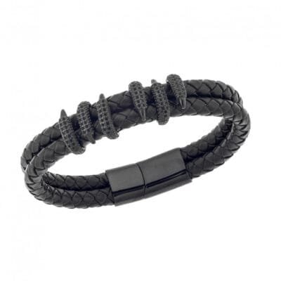 Stainless Steel Bracelet Leather with black locks