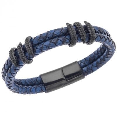 Men's Steel Blue Leather Strap Bracelet