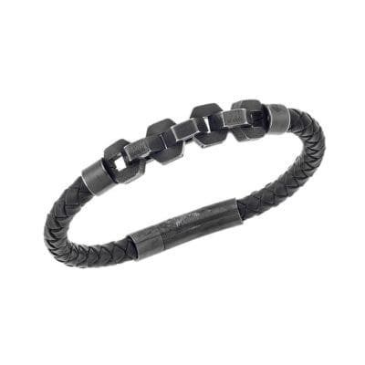 Stainless Steel Bracelet Leather with black chain lock