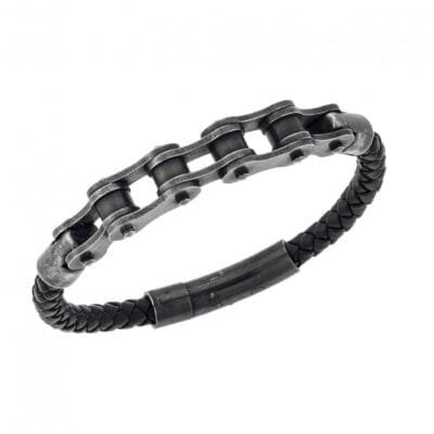 Stainless Steel Bracelet Leather with perforated chain lock