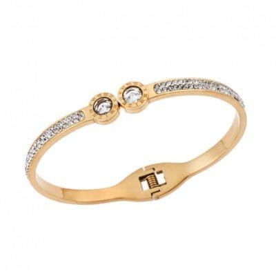 Stainless Steel Bracelet Handcuff with two crystals