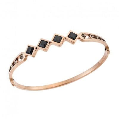 Βραχιόλι Stainless Steel με μικρούς μαύρους ρόμβους