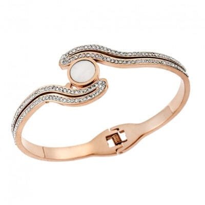 Βραχιόλι Stainless Steel Χειροπέδα με κύμα και στρογγυλή πέτρα