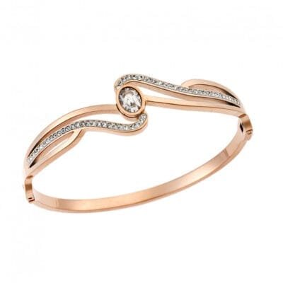 Βραχιόλι Stainless Steel Χειροπέδα με κύμα και οβάλ πέτρα