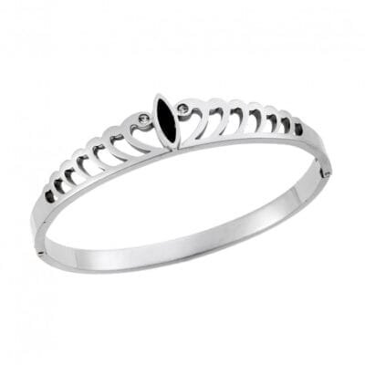 Βραχιόλι Stainless Steel  Χειροπέδα στέμμα με μαύρη πέτρα