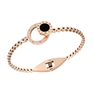 Βραχιόλι Stainless Steel  Χειροπέδα με μαύρο κύκλο και strass