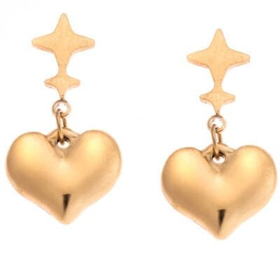 Σκουλαρίκια Stainless Steel κρεμαστά με καρδούλα και αστεράκια