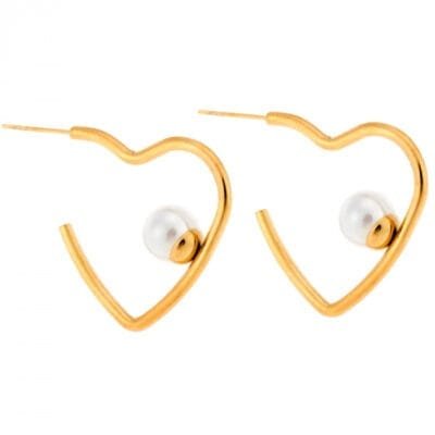 Σκουλαρίκια Stainless Steel κρίκοι σε σχήμα καρδιάς με περλίτσα