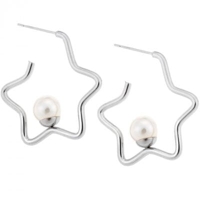 Σκουλαρίκια Stainless Steel κρίκοι σε σχήμα αστεριού με περλίτσα