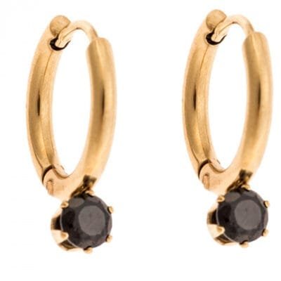 Σκουλαρίκια Stainless Steel κρίκοι με μαύρο διαμαντάκι