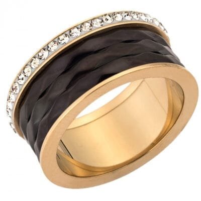 Δαχτυλίδι Stainless Steel με διαμαντάκια και μαύρο band