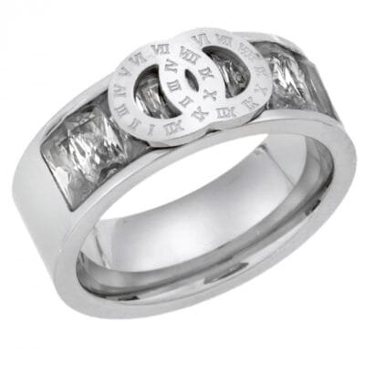 Stainless Steel Ring With White Stones type Bulgari