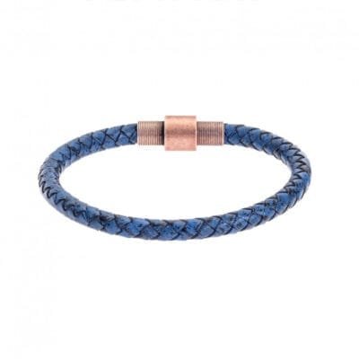 Men's Steel Blue Leather Strap Bracelet