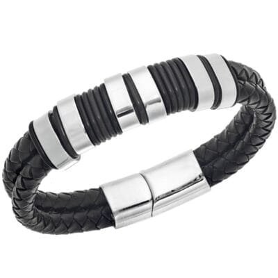 Stainless Steel Bracelet Leather with silver details