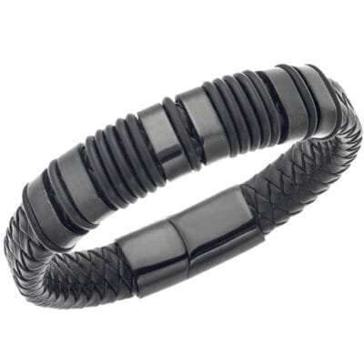 Stainless Steel Bracelet Leather with knitted black lock