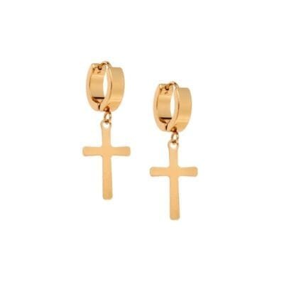 Σκουλαρίκια Stainless Steel κρεμαστά με λεπτό σταυρό