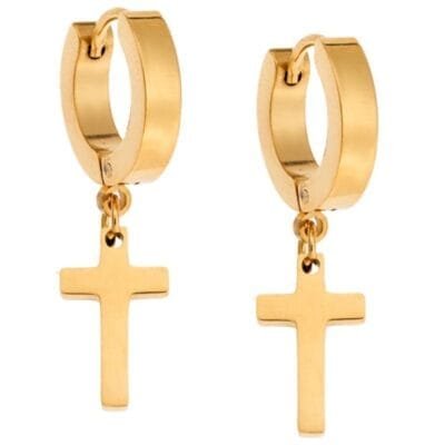 Σκουλαρίκια Stainless Steel κρεμαστά με σταυρό