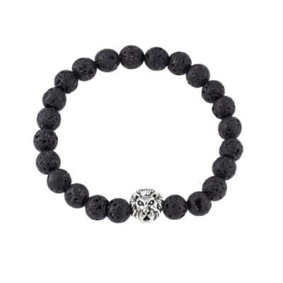 Βραχιόλι Λάστιχο με πέτρες από Λάβα με Λιοντάρι