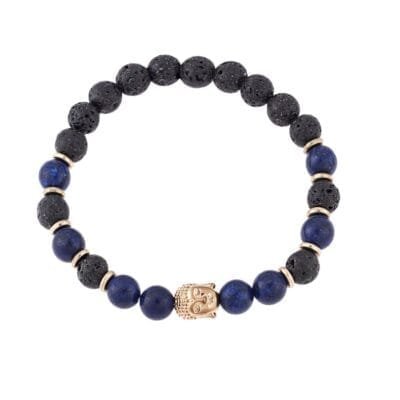 Βραχιόλι Λάστιχο με πέτρες από Λάβα και Λάπις