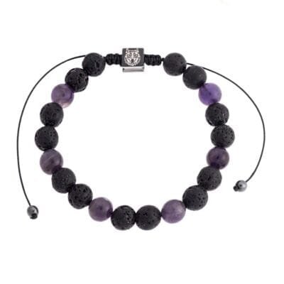 Cord Bracelet with Lava and Amethyst stones