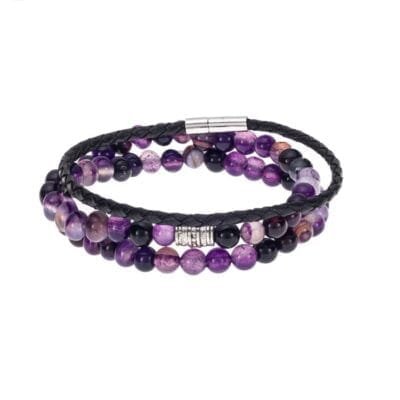 Βραχιόλι Λάστιχο Τριπλό με πέτρες από μωβ Αγάτη