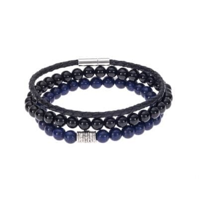 Βραχιόλι Λάστιχο Τριπλό με πέτρες από Λάπις και Όνυχα