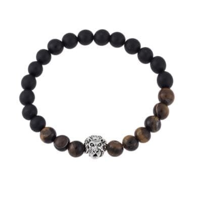 Stainless Steel Bracelet with Onyx and Tiger Eye Stones