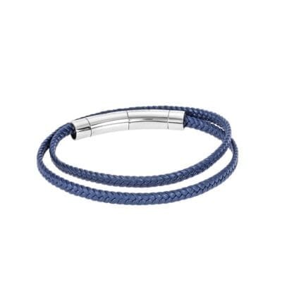 Men's Steel Blue Leather Strap Bracelet