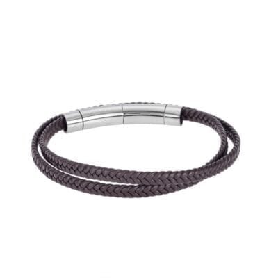 Bracelet Men's Steel Brown Leather Strap