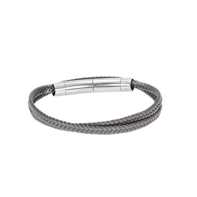 Men's Steel Grey Leather Strap Bracelet