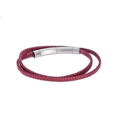 Bracelet Men's Steel Red Leather Strap