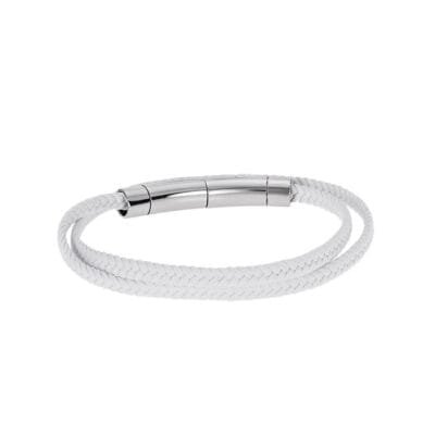 Men's Bracelet Steel White Leather Strap