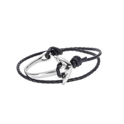 Bracelet Men's Steel Black Leather Strap