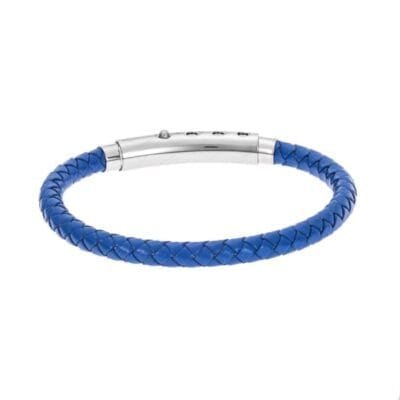 Men's Steel Blue Leather Strap Bracelet