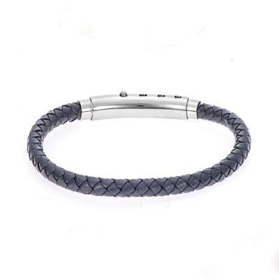 Stainless Steel Bracelet Thin knitted leather with silver lock
