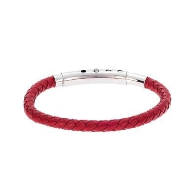 Bracelet Men's Steel Red Leather Strap
