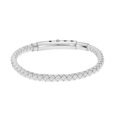 Stainless Steel Bracelet Thin Leather in White Color