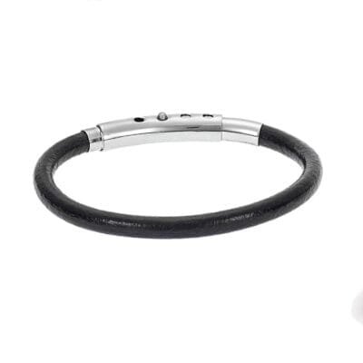 Bracelet Men's Steel Black Leather Strap