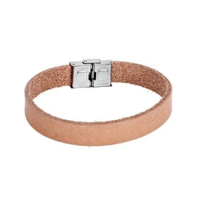 Bracelet Men's Steel Beige Leather Strap