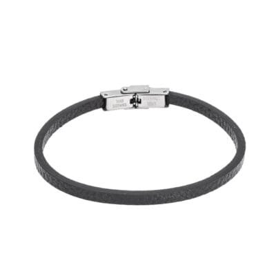 Bracelet Men's Steel Black Leather Strap
