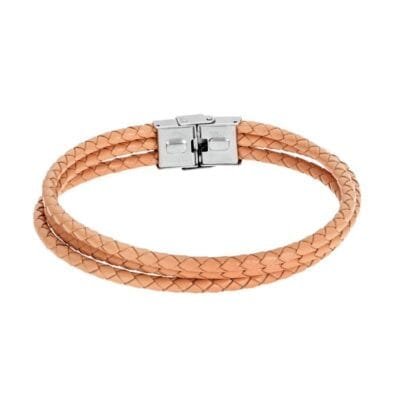 Bracelet Men's Steel Beige Leather Strap