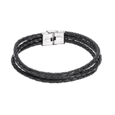 Stainless Steel Bracelet Triple and knitted leather with thick lock