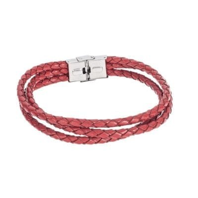 Bracelet Men's Steel Red Leather Strap