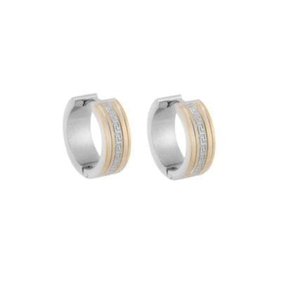 Σκουλαρίκια Stainless Steel κρίκοι δίχρωμοι με λεπτό μαίανδρο