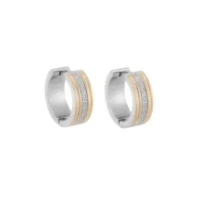 Σκουλαρίκια Stainless Steel κρίκοι δίχρωμοι με λεπτό μαίανδρο