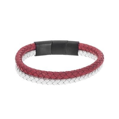 Stainless Steel Bracelet Double Leather in Red and White color