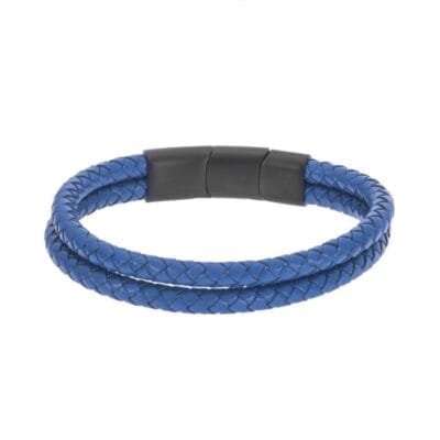 Men's Steel Blue Leather Strap Bracelet