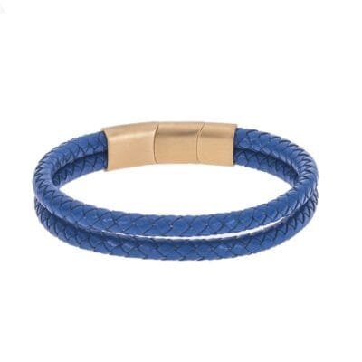 Stainless Steel Bracelet Double Leather in Blue color