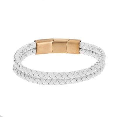 Men's Bracelet Steel White Leather Strap