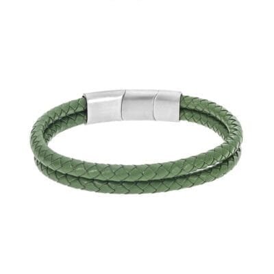 Stainless Steel Bracelet Double Leather in Green color